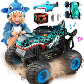 YCFUN Monster Truck Toys, 2.4GHz RC Monster Truck with 2 Shells, Dinosaur Stunt Car with 360° Flips LED Music, Toys Gift for Boys Girls 3-7
