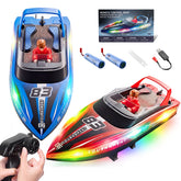 10" Remote Control Boat for Kids, 2-Pack RC Boats with LED Lights & Low Battery Warning, Summer Outdoor Water Toys for Boys Girls Ages 3-12