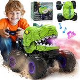 YCFUN Dinosaur RC Monster Truck, 360° Spins RC Stunt Car with Spray, LED & Music, Remote Control Car Dinosaur Toy for Boys Kids Ages 3-8