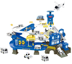 YCFUN Race Tracks Car for Kids, 68 PCS Car Tracks Toys Gifts with Music and Engineering Scene Simulation, Construction Car Toys Gift for Ages 3+, Blue