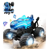 YCFUN RC Monster Truck Toy for Kids, 360° Spins RC Car with Music and LED Car Shell & Wheels for Boys Girls Ages 3+ (Blue)