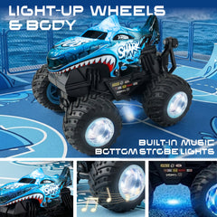 YCFUN RC Monster Truck Toy for Kids, 360° Spins RC Car with Music and LED Car Shell & Wheels for Boys Girls Ages 3+ (Blue)