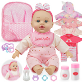 12 Inch Soft Body Baby Doll with 3 Outfits, Backpack & Feeding Accessories, Doll Carrier Toys Set for Toddlers Girls