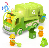 YCFUN Toy Wodden Car Truck Set, STEM Garbage Truck Vehicle Playsets Toys for Boys Kids Toddler Ages 3 4 5 6 7 8 Year Olds