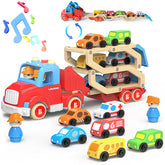 YCFUN Construction Toy Vehicles Trucks, Wooden Toy Cars for Kids