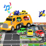 YCFUN Transport Car Carrier Truck with Light&Sound and Activity Play Mat for Kids Boys Girls, Vehicles Playset for Gifts Age 2-8