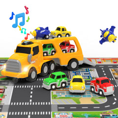 YCFUN Transport Car Carrier Truck with Light&Sound and Activity Play Mat for Kids Boys Girls, Vehicles Playset for Gifts Age 2-8