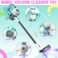YCFUN 3-in-1 Kids Toy Vacuum, Cleaning Set with Apron, Duster, Cloth & Colorful Beads, Housekeeping Toys Gifts for Toddler