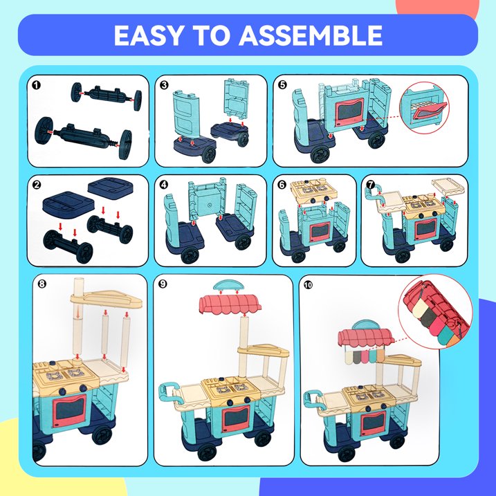 Play Kichen, YCFUN Kitchen Play Cart Kids Kitchen Play Set Play Money for Toddlers Girls Boys Gift, Toys for Girls 3-6 Years