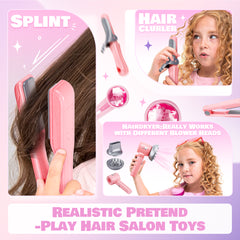 YCFUN Hair Salon Toys for Girls,Pretend Hair Styling Set with Realistic Hair Dryer
