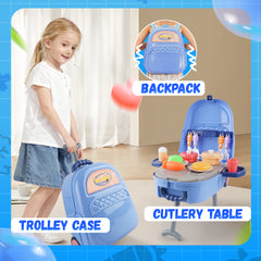 YCFUN 3-in-1 Travel Play Kitchen for Kids, Transformable Backpack Luggage & 22Pcs Pretend Cooking Set, Foldable Travel Play for Toddlers Girls Boys