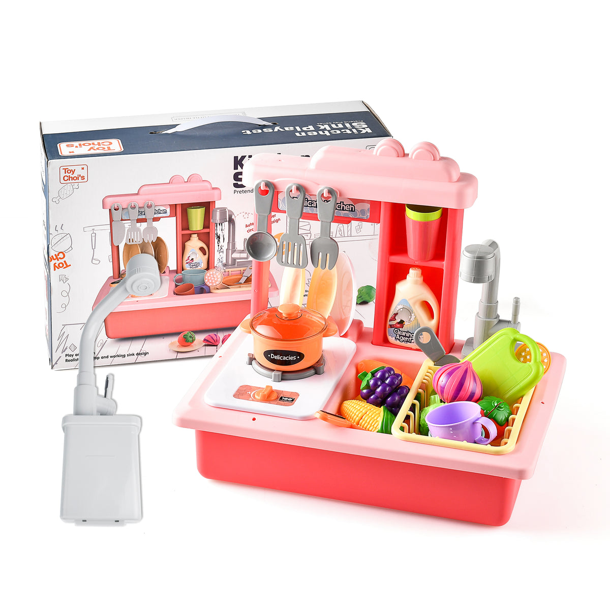 YCFUN Plastic Real Sink Playset with Running Water, Pretend Play Kids Kitchen Sink for Girls Boys, Toddler and Preschool Toys