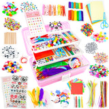 1100+ Pcs Arts and Crafts Kit with Beads, Stickers & Sequins, Portable 3-Tier Carrying Case for Boys Girls (Pink)