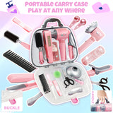 Kids Hair Salon Toys for Girls, Pretend Play Beauty Playset with Hairdryer, Scissor, Combs & Storage Bag, Styling Toy Kit for Girls
