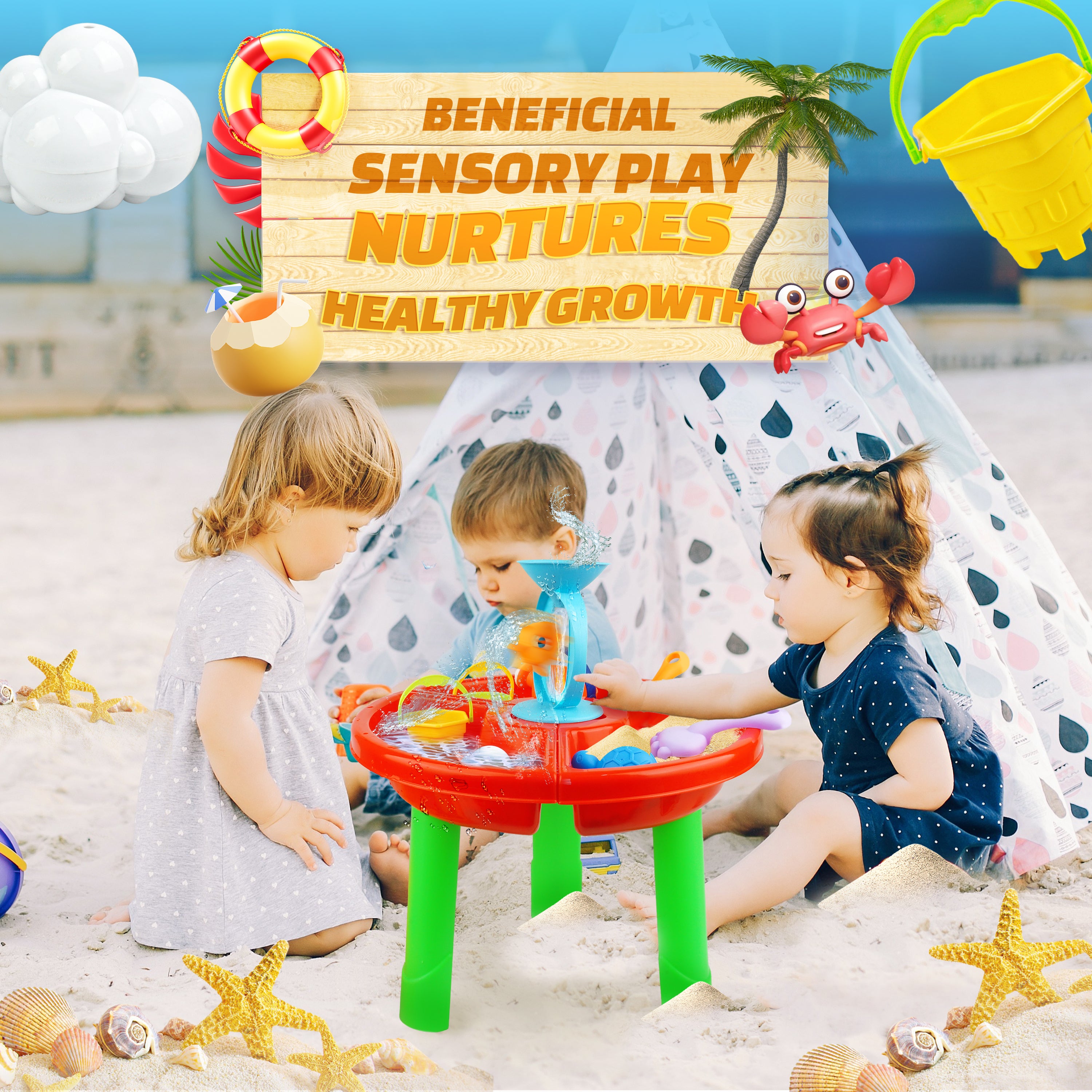 Water Table, YCFUN Outdoor Toys Sand Water Tables for Toddlers Boys Girls 1-3, Plastic