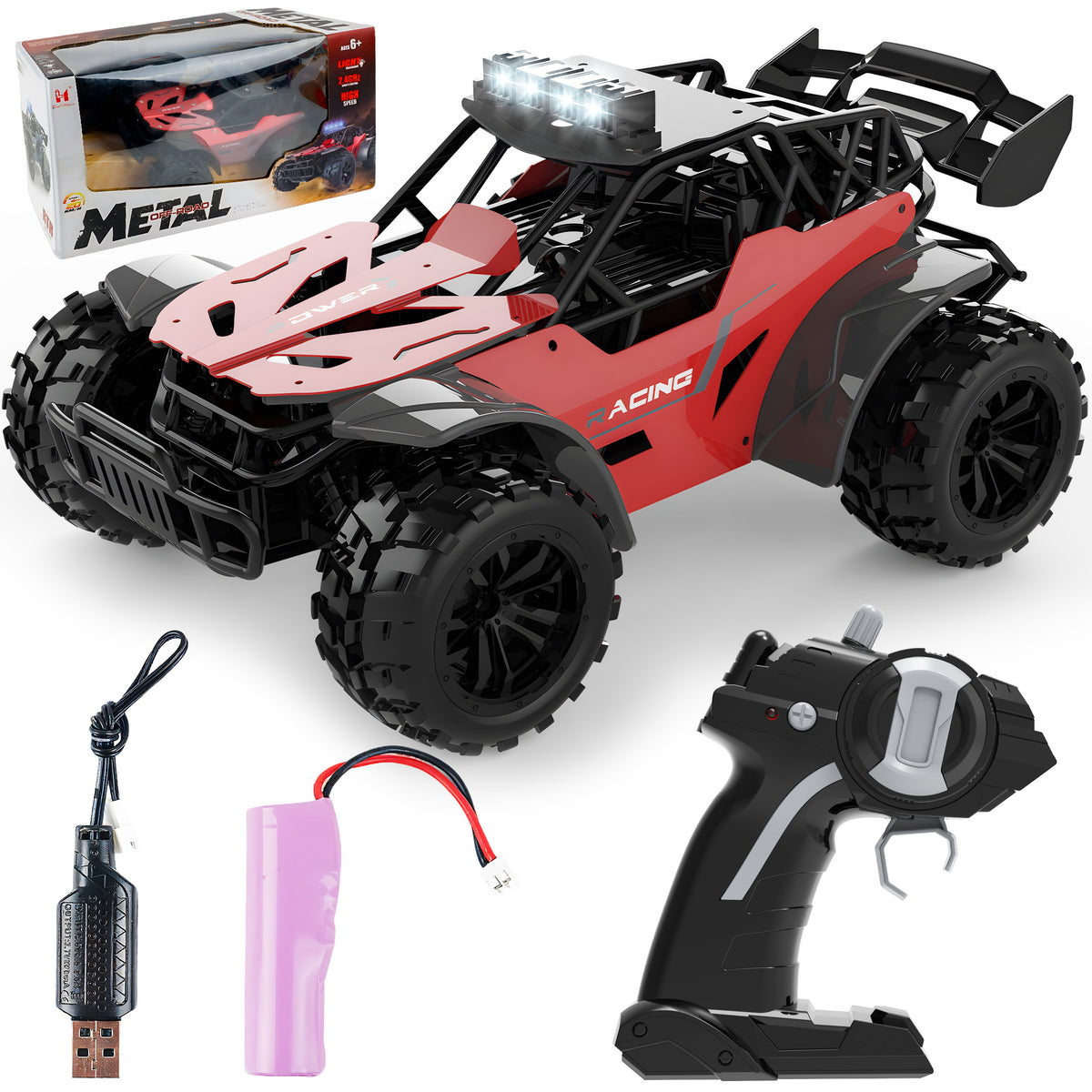 YCFUN 1:18 Scale RC Monster Truck Toys - 2.4Ghz Electric Remote Control Cars with LEDs
