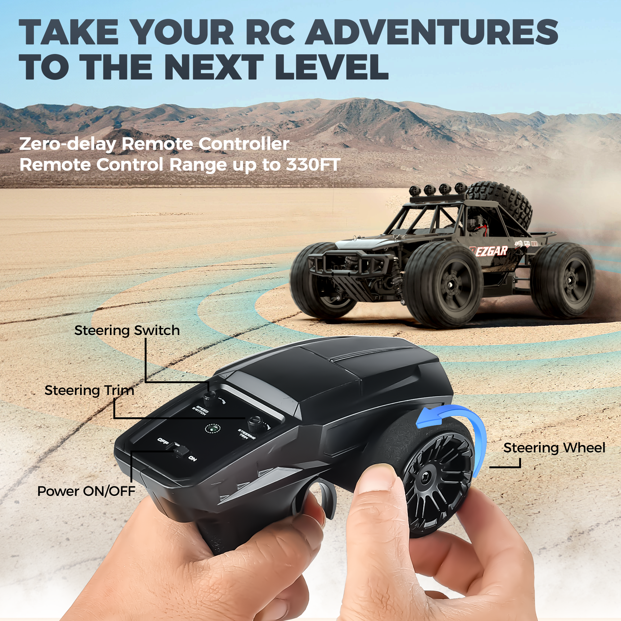 YCFUN 1:10 Remote Control Car, 4WD High Speed 48km/h All Terrains off Road RC Buggy