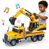 Kids Excavator Toy with Lights & Sounds, Construction Truck Toy with 360° Rotation & Flexible Digging Arm, Perfect Gift for Boys Girls Toddlers