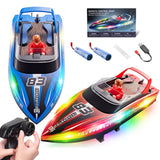 10" Remote Control Boat for Kids, 2-Pack RC Boats with LED Lights & Low Battery Warning, Summer Outdoor Water Toys for Boys Girls Ages 3-12