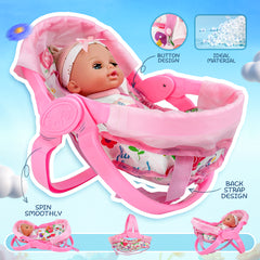 YCFUN 14 Inch Baby Doll for Girl, Soft Body Doll with 3 in 1 Carrier Bassinet Bed, Real Baby Doll Toy Set for Toddlers Kids