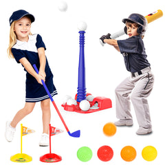 YCFUN Toddler T Ball & Golf Set, 2-in-1 Outdoor Tee Ball and Golf Toys for Kids Ages 3-8, Sports Play Set Birthday Gifts for Boys & Girls