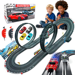 YCFUN Slot Car Sets for Kids, Electric Race Track set with 4 High Speed Light-Up Car and 2 Electric Controller, Christmas Birthday Gifts for Kids 3-12