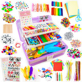 1100+ Pcs Arts and Crafts Kit with Beads, Stickers & Sequins, Portable 3-Tier Carrying Case for Boys Girls (Purple)