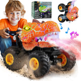 YCFUN Remote Control Car for Boy, Dinosaur RC Monster Truck with Spray, LED & Music, 360° Stunt RC Car for Kids Ages 3-6 6-8, Dinosaur Toy Gift
