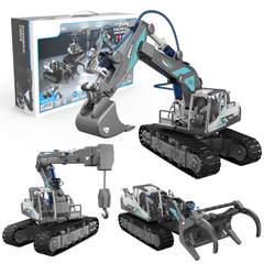 YCFUN 168 Pcs Model Building Kit with Hydraulic, 3-in-1 Construction Truck Set with Crane, Excavator & Wood Loader, Engineering Build Toy for Kid 6-13