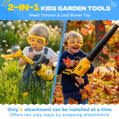 2-in-1 Kids Leaf Blower & Weed Trimmer Toy with Goggles, Real Working Garden Tools with LED & Sounds, Outdoor Toy for Boys Girls Ages 3-8