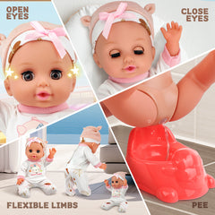 YCFUN 14 Inch Baby Doll for Girl, Soft Body Doll with 3 in 1 Carrier Bassinet Bed, Real Baby Doll Toy Set for Toddlers Kids