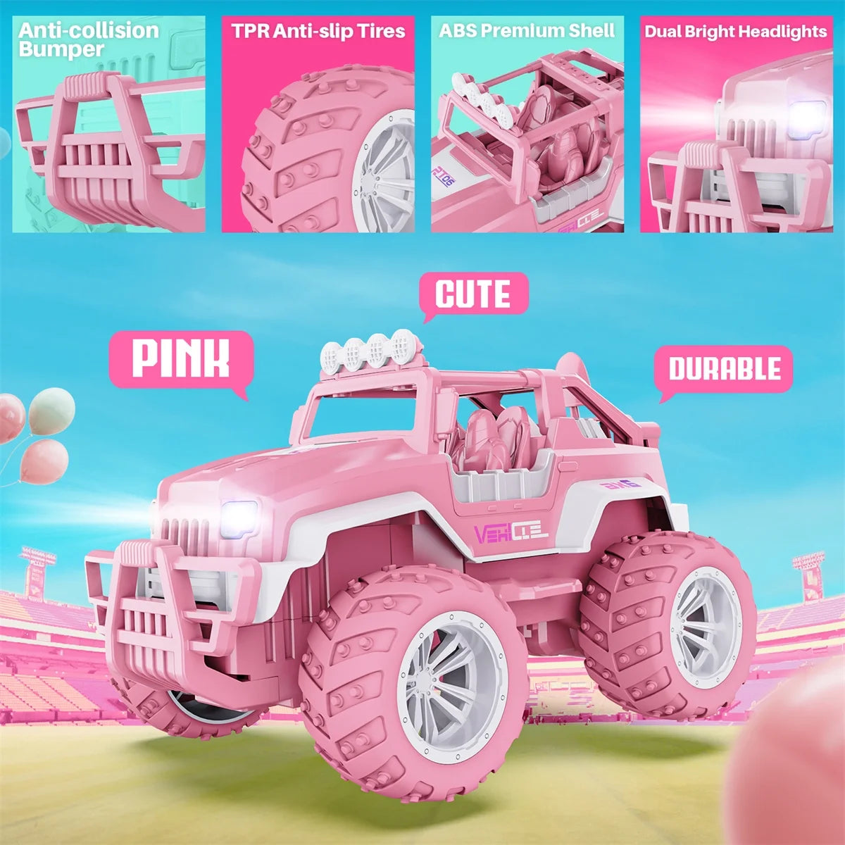 YCFUN Remote Control Cars for Girls, 2.4Ghz All Terrain RC Truck Pink Toys