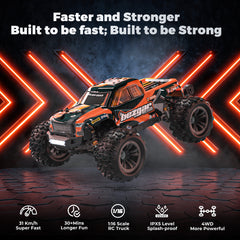 YCFUN 30+KMH 4WD High Speed Remote Control Cars, 1:16 Waterproof RC Monster Trucks for Boys and Adults, w/ Two Batteries