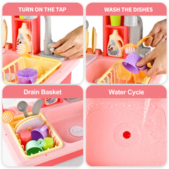 YCFUN Plastic Real Sink Playset with Running Water, Pretend Play Kids Kitchen Sink for Girls Boys, Toddler and Preschool Toys