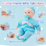 YCFUN 16 Inch Interactive Baby Doll, Crying Talking Dolls Toy Set for Girls, Pretend Play Preschool Toys for Toddlers Kids