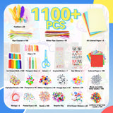 1100+ Pcs Arts and Crafts Kit with Beads, Stickers & Sequins, Portable 3-Tier Carrying Case for Boys Girls (Pink)