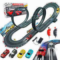 YCFUN Slot Car Sets for Kids, Electric Race Track set with 4 High Speed Light-Up Car and 2 Electric Controller, Christmas Birthday Gifts for Kids 3-12