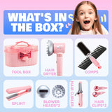 YCFUN Hair Salon Toys for Girls,Pretend Hair Styling Set with Realistic Hair Dryer