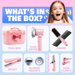 YCFUN Hair Salon Toys for Girls,Pretend Hair Styling Set with Realistic Hair Dryer