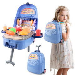 YCFUN 3-in-1 Travel Play Kitchen for Kids, Transformable Backpack Luggage & 22Pcs Pretend Cooking Set, Foldable Travel Play for Toddlers Girls Boys