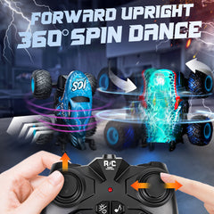 YCFUN Monster Truck Toys, 2.4GHz RC Monster Truck with 2 Shells, Dinosaur Stunt Car with 360° Flips LED Music, Toys Gift for Boys Girls 3-7