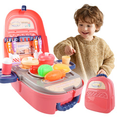 YCFUN 2-in-1 Kids Kitchen Toys, Portable Backpack Play Kitchen Set with 22 Pcs Cooking Toys, Foldable Travel Pretend Play for Toddlers Girls Boys