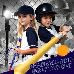 YCFUN Toddler T Ball & Golf Set, 2-in-1 Outdoor Tee Ball and Golf Toys for Kids Ages 3-8, Sports Play Set Birthday Gifts for Boys & Girls