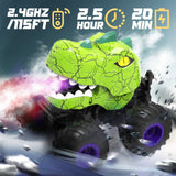 YCFUN Dinosaur RC Monster Truck, 360° Spins RC Stunt Car with Spray, LED & Music, Remote Control Car Dinosaur Toy for Boys Kids Ages 3-8