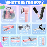 Kids Hair Salon Toys for Girls, Pretend Play Beauty Playset with Hairdryer, Scissor, Combs & Storage Bag, Styling Toy Kit for Girls