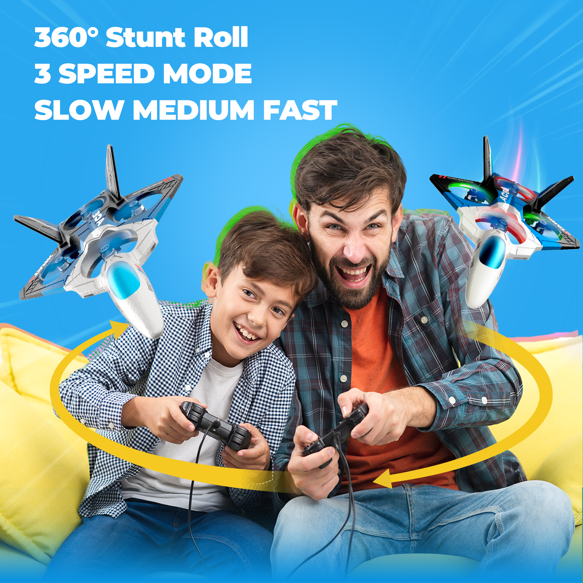 YCFUN 2.4GHz Brushless RC Plane Remote Control Airplane, 6-axis Gyro Drones Helicopter w/ LED Navigation Lights, 360° Flip Fighter Jet Toy for Adults Kids Boys Girls Age 8+