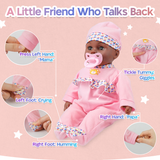 YCFUN 16 Inch Interactive Black Baby Doll, Crying Talking Dolls Toy Set for Girls, Pretend Play Preschool Toys for Toddlers Kids