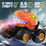 YCFUN Remote Control Car for Boy, Dinosaur RC Monster Truck with Spray, LED & Music, 360° Stunt RC Car for Kids Ages 3-6 6-8, Dinosaur Toy Gift