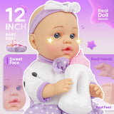 YCFUN Soft Body Baby Doll Set with Portable Toy Cradle, Washable Clothes & Pacifier, Pretend Play Toy for Kids 1-3