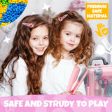 Kids Hair Salon Toys for Girls, Pretend Play Beauty Playset with Hairdryer, Scissor, Combs & Storage Bag, Styling Toy Kit for Girls